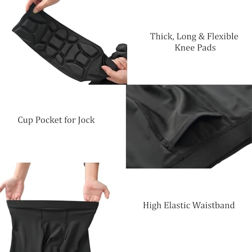 Topeter Men's Compression Capri Leggings with Knee Pads & Cup Pocket for Basketball, Running - size: X-Large
