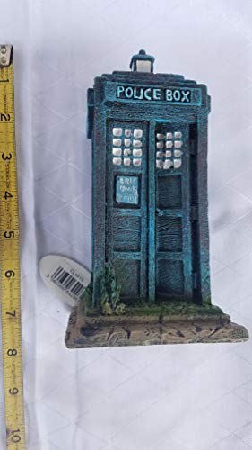 Old Style 1960's Police Box Aquarium Ornament Decor, Fish Safe Polyresin, 7 Inches Tall | Aquarium Fish Tank Tardis Fish Hideout House Resin Ornament, Blue Decoration