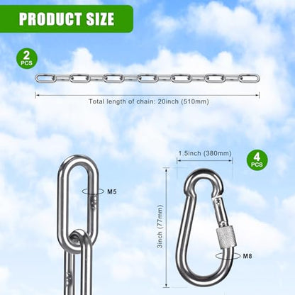 SELEWARE Stainless Steel Punching Bag Chain with Carabiners - color: 20" Chain – 2 Pack