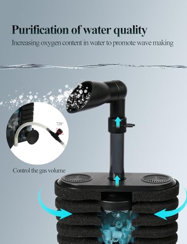 Aquarium Filter Sponge Filter, Submersible Fish Tank Filters Built-in Fluidized Bed and Bio Balls, Aquarium Air Driven Filter with Airline Tubing for 10-30 Gallon Fish Tanks