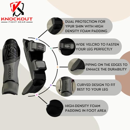 Muay Thai Shin Guards MMA Martial Arts -Padded, Adjustable Leg Guards with Instep Protection for Training and Sparring Gear Kickboxing Equipment – Durable, Professional - color: Black/Gray, size: Large-X-Large