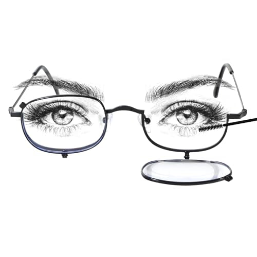 Makeup Reading Glasses for Women Metal Frame Flip Down Magnifying Cosmetic Readers Blue Light Blocking - color: Black