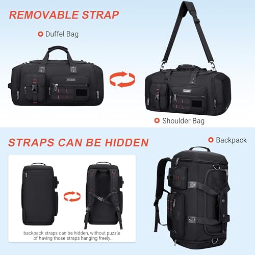 WITZMAN Duffle Bag for Men 3 in 1 Convertible 45L Nylon Gym Travel Backpack | Multi-pockets with Shoe Compartment and Dry-wet Pocket, One Duffel Bag for Sports, Weekender, Overnight, B693 Black - color: Black