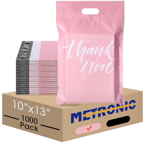 Metronic Poly Mailers with Handle 10x13 1000PC, Small Shipping Bags for Clothes, Self Seal Mailers Poly Bags, Upgrade Design Thank You Bags for Small Business, Cute Packaging Bags Mailing Bags Pink - color: Pink, size: 10X13" 1000PC