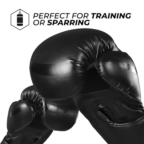 Sanabul Essential Gel Boxing Gloves for Men & Women, Kickboxing MMA, Muay Thai Gloves and Heavy Bag Training Punching & Sparring - color: AllBlack, size: 8 oz