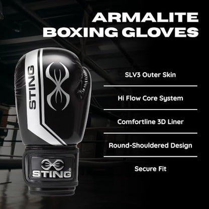 STING Armalite Boxing Gloves, Durable Boxing Equipment for Boxing Training, Balanced Weight Distribution - color: Black/Silver, size: 16 Oz