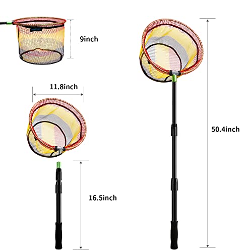 SANLIKE Kids Fishing Net with Telescopic Pole Handle 50.4in Rubber Coated Nylon Mesh Fish Landing Net for Easy Catch Release, Non-Slip EVA Grip for Freshwater or Saltwater