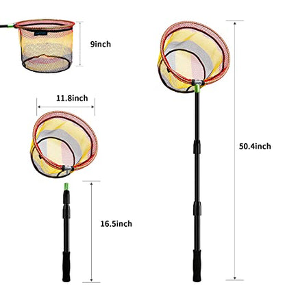SANLIKE Kids Fishing Net with Telescopic Pole Handle 50.4in Rubber Coated Nylon Mesh Fish Landing Net for Easy Catch Release, Non-Slip EVA Grip for Freshwater or Saltwater