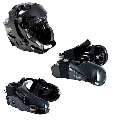 ProForce Thunder Double Layered Protective Sparring Gear Bundle - Headgear, Gloves, and Shoes (Black, Large)