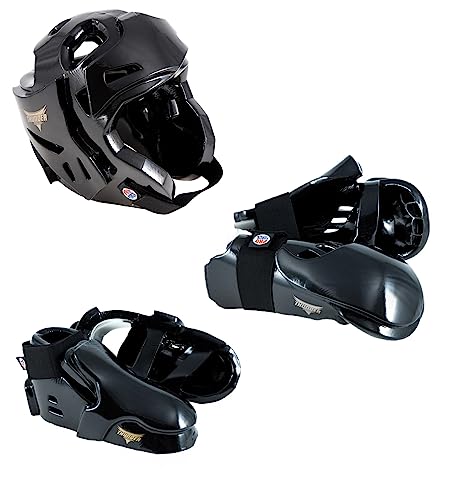 ProForce Thunder Double Layered Protective Sparring Gear Bundle - Headgear, Gloves, and Shoes (Black, Large)