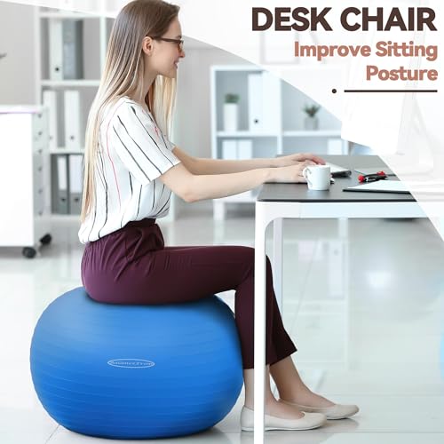 Fitvids Anti-Burst and Slip Resistant Exercise Ball Yoga Ball Fitness Ball Birthing Ball with Quick Pump - color: Blue, size: M(19-22in/48-55cm)