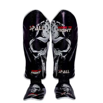 Spall Pro US Muay Thai Guards Shin Guards for Kickboxing Martial Arts BJJ Boxing Sparring with MMA Foot Protector - Born to Fight Black (X-Large)