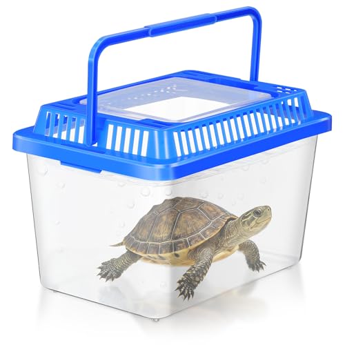 Alipis Small Fish Tank: Clear Plastic Aquarium with Lid & Handle - Portable Reptile Carrier for Turtles, Snakes, Fish Home Transport and Storage 5. 27x3. 66x3. 62 Inch