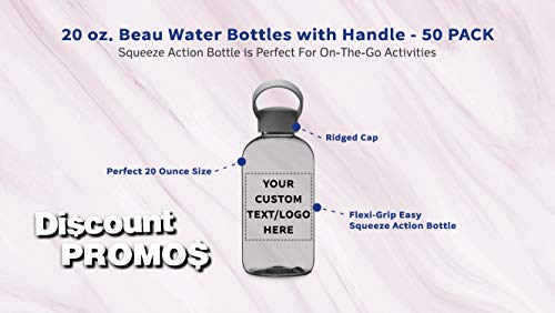 DISCOUNT PROMOS 50 Beau Water Bottles with Handle Set, 20 oz. - Customizable Text, Logo - Flexi-Grip, Plastic, Drinkware - Smoke - color: - Custom - Smoke, size: 50 bottles