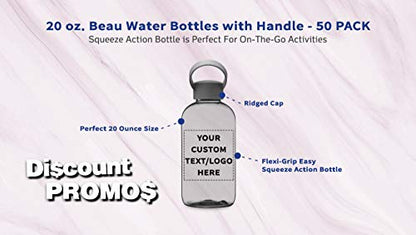 DISCOUNT PROMOS 50 Beau Water Bottles with Handle Set, 20 oz. - Customizable Text, Logo - Flexi-Grip, Plastic, Drinkware - Smoke - color: - Custom - Smoke, size: 50 bottles