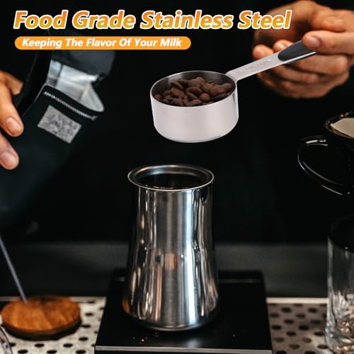2 Pcs 1/4 Cup Measuring Cups, Stainless Steel 1/4 Cup Scoop, Coffee Measuring Scoop with Plastic Handle, 60ml Liquid Coffee Measuring Cups for Kitchen Cooking Baking Wet Dry Ingredients