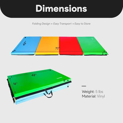 BalanceFrom 6x4 Feet 4-Panel Folding Gymnastics Mat – 2-Inch Thick Pad with Vinyl Surface and Carrying Handles for Tumbling, Yoga, Pilates, Home Workouts, and Martial Arts - color: Multicolor