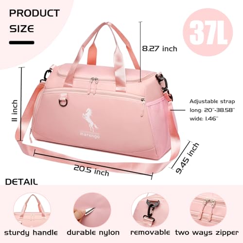Marengo Gym Bag for Women & Men Lightweight Travel Duffle Bag with Shoe & Wet Compartment - for Travel, Sports, Dance, Yoga & Swimming Workout, Gifts for Women, Pink