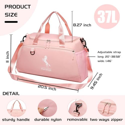 Marengo Gym Bag for Women & Men Lightweight Travel Duffle Bag with Shoe & Wet Compartment - for Travel, Sports, Dance, Yoga & Swimming Workout, Gifts for Women, Pink