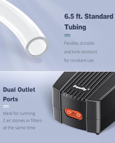 Pawfly Aquarium Air Pump Oxygen Pump for 10-200 Gallon Fish Tanks Buckets Dual Outlet Adjustable Ultra Quiet Aerator Pump with Accessories - size: 10-60 gal (With Kit)