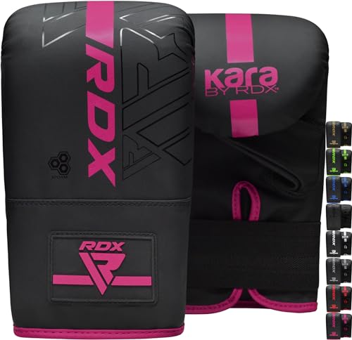 RDX Bag Gloves Boxing Punching Mitts, Maya Hide Leather, Padding, Ventilated Palm, MMA Heavy Punch Training, Muay Thai Kickboxing Focus Pads Double End Speed Ball Workout, Adult Men Women - color: Pink