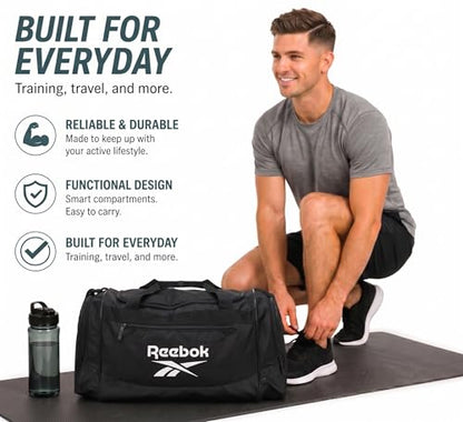 Reebok Lightweight Unisex Carry On Gym Duffle Bag for Men & Women, Sports - color: Cade - Black/White