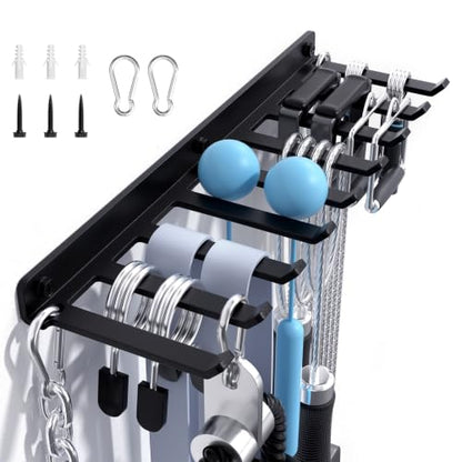 Home Gym Accessories Storage Rack Wall Mount with Heavy Duty Hooks | Home Gym Equipment Storage Rack for Resistance Bands,Cable Attachments,Lifting Belts,Jump Ropes,Chains - size: Medium 1 Pack