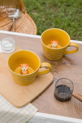 DIHOclub Tiger Cup Ceramic 3D Wild Animal Inside Mug,Cute Cartoon Handmade Figurine Mugs,Holiday and Birthday Gift for Coffee Milk Tea Lovers,12 OZ(Brown Tiger) - color: Brown Tiger