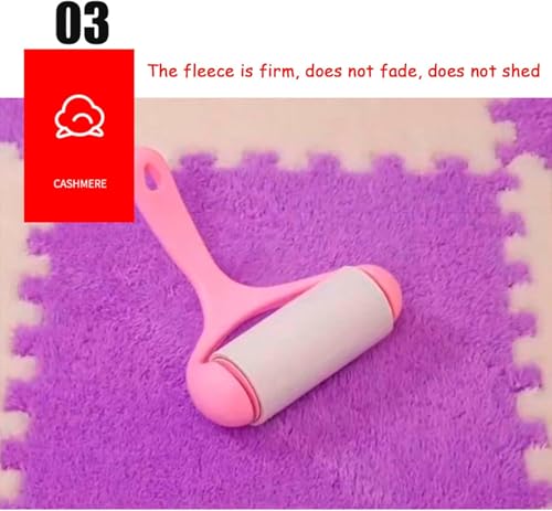 12 Pieces Thickened Plush Foam Interlocking Floor Mat,Fluffy Square Foam Tiles with 12 Edgings,Soft Anti-Slip Puzzle Area Rug Playmat for Bedroom,12X12inch,12 Tiles/11.6 Sq.Ft,Coffee+g Purple+White - color: Coffee+g Purple+white