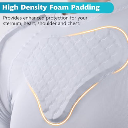 New Football Rib Chest Protector Shirt Padded Compression Shirts 6 Pads Adult Sizes Dark Black - color: White, size: X-Large