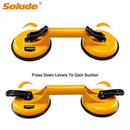 2 Pack Glass Suction Cup,Aluminium Heavy Duty Vacuum Lifter for Moving Glass/Window/Tiles/Mirror/Granite,Double Gripper Sucker Plate,Yellow