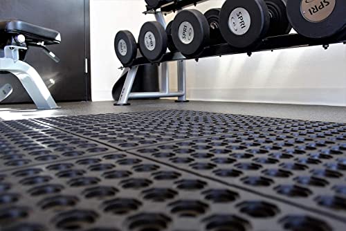 Envelor Interlocking Rubber Floor Tiles with Drainage Holes Anti Fatigue Garage Floor Mat Non Slip Wet Area Mat for Bar, Kitchen, Restaurant, Outdoor, Modular Snap Together 4-Pack, 36 x 36 inches - size: 36 x 36 Inches, 4 Pack