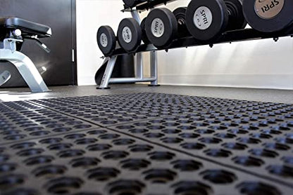 Envelor Interlocking Rubber Floor Tiles with Drainage Holes Anti Fatigue Garage Floor Mat Non Slip Wet Area Mat for Bar, Kitchen, Restaurant, Outdoor, Modular Snap Together 4-Pack, 36 x 36 inches - size: 36 x 36 Inches, 4 Pack