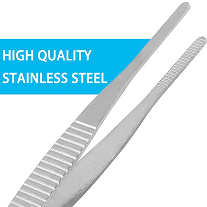 Bonsicoky 4Pcs 5 Inch Stainless Steel Tweezers with Precision Serrated Straight Tips, Non-slip Multitool Tweezers for Cooking, Repairing, Medical, Garden - size: 5" x 4(Straight)