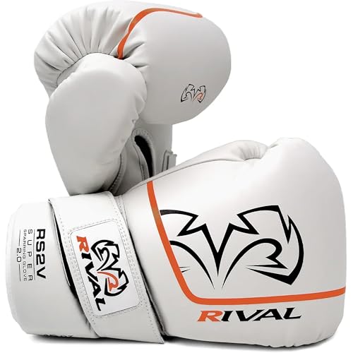 RIVAL Boxing RS2V 2.0 Super Sparring Gloves - Uses a Single Strap, Hook and Loop System Instead of Laces, Soft Inner Lining - color: White, size: 12 oz.