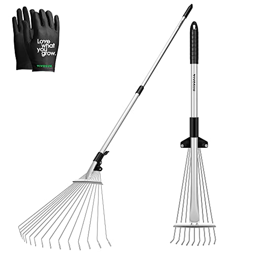 VIVOSUN 2-Piece Leaf Rake Set - Adjustable Garden/Camping Rake with 15/9 Tines, Collapsing Tines & Telescopic Handle (64'' & 30'') - style: 64'' & 30'' Leaf Rake Set