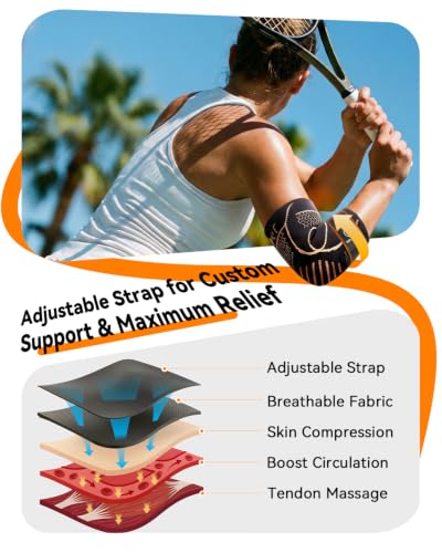 Copper Elbow Compression Sleeve for Tennis Elbow, Tendonitis, Golfers - style: Gold-M