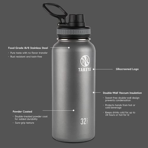 Takeya Originals 18 oz Vacuum Insulated Stainless Steel Water Bottle with Straw Lid, Black - color: Black, size: 18 Ounces