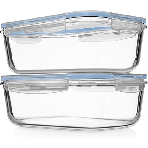Razab 4 PC 1860ml / 63 Oz / 8 Cups Large Glass Food Storage Containers with Lids - Glass Meal Prep Containers for Roasting & Storing Leftover, Lunch Container with Lids, Microwave & Oven Safe - color: Light Blue