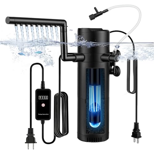 hygger Aquarium U-V Filter with Filter Sponge, U-V Light & Timer, Submersible Pump Filter for Green Water Clean, Internal Filter with Aeration & Rainfall for Fish Tank - size: 30-130 Gallon (450GPH)