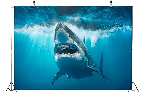 BELECO 10x6.5ft Fabric Under the Sea Backdrop Ocean Blue Sea Waves Aquarium Background Shark Theme Party Decorations Birthday Photoshoot Studio Props Wallpaper - size: 10x6.5FT