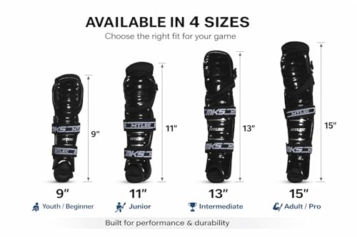 MyLec MK5 Street/DEK Shin Pad, Lightweight & Durable Hockey Accessories, 360° Straps, Hard Front Shells, Breathable Material, Metatarsal Padding Ice Hockey Shin Guards, Foam Rubber - color: Black, size: 15"