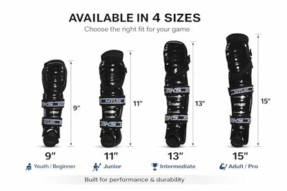 MyLec MK5 Street/DEK Shin Pad, Lightweight & Durable Hockey Accessories, 360° Straps, Hard Front Shells, Breathable Material, Metatarsal Padding Ice Hockey Shin Guards, Foam Rubber - color: Black, size: 15"