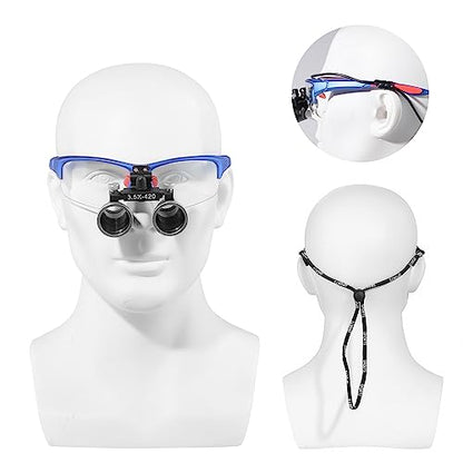 3.5x420MM Angle Adjustable Binocular Loupes Magnifier Glasses Loupes with Cloth Case (Blue) - color: Blue