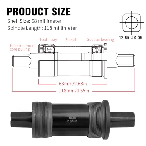 Hoypeyfiy Bike Bottom Bracket Mountain Bike Square-Taper Bottom Bracket Bicycles 68mm Replacement for Shimano Tourney TX800 Series (68x118mm) - size: 68*118mm