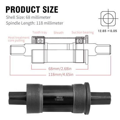Hoypeyfiy Bike Bottom Bracket Mountain Bike Square-Taper Bottom Bracket Bicycles 68mm Replacement for Shimano Tourney TX800 Series (68x118mm) - size: 68*118mm