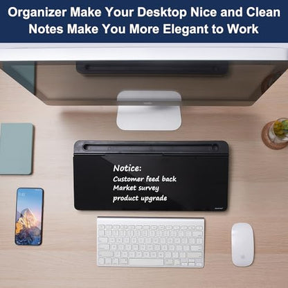 Desktop Whiteboard Dry-Erase-Board - Computer Keyboard Stand White Board Surface Pad with Drawer, Desk Organizers with Accessories for Office, Home, School Supplies - Complete Black - color: Black Base/Glass