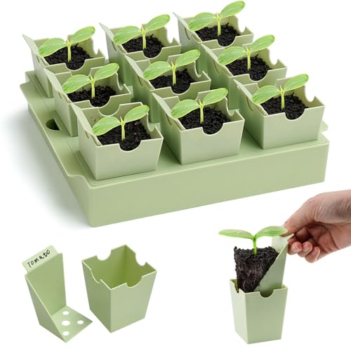 Seed Starter Tray, Dual-Purpose Handles for Transplanting & Labeling, 9 Deep 2.3 in Cells, Extra-Thick Reusable Germination Kit, for Indoor, Outdoor & Greenhouse Use