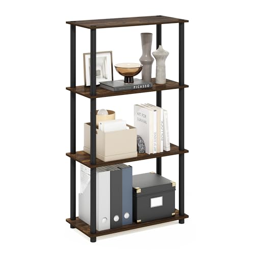 Furinno Turn-N-Tube Storage Shelves, 4-Tier Toolless Book Shelf, Corner Shelf, Toolless Open Shelves, for Organization and Storage, Living Room, Garage, Home Office, Amber Pine - color: Amber Pine/Black, size: 4-Tier Round Tube
