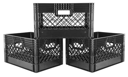 Hudson Exchange 19 x 13 x 11" (24 Quart, 3 Pack) Mesh Commercial Grade Milk Crate Handled Storage Container Tote, Black